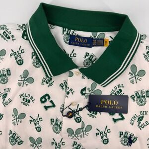 Polo Ralph Lauren Polo Shirt Men 4XB White Green All Over Tennis Print New